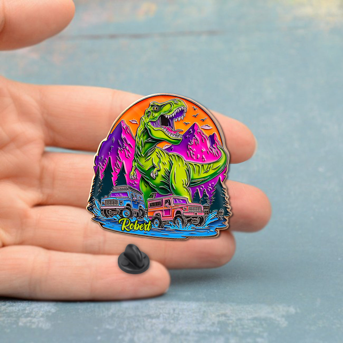 Dinosaurus And Monster Truck - Personalized Kid Pin