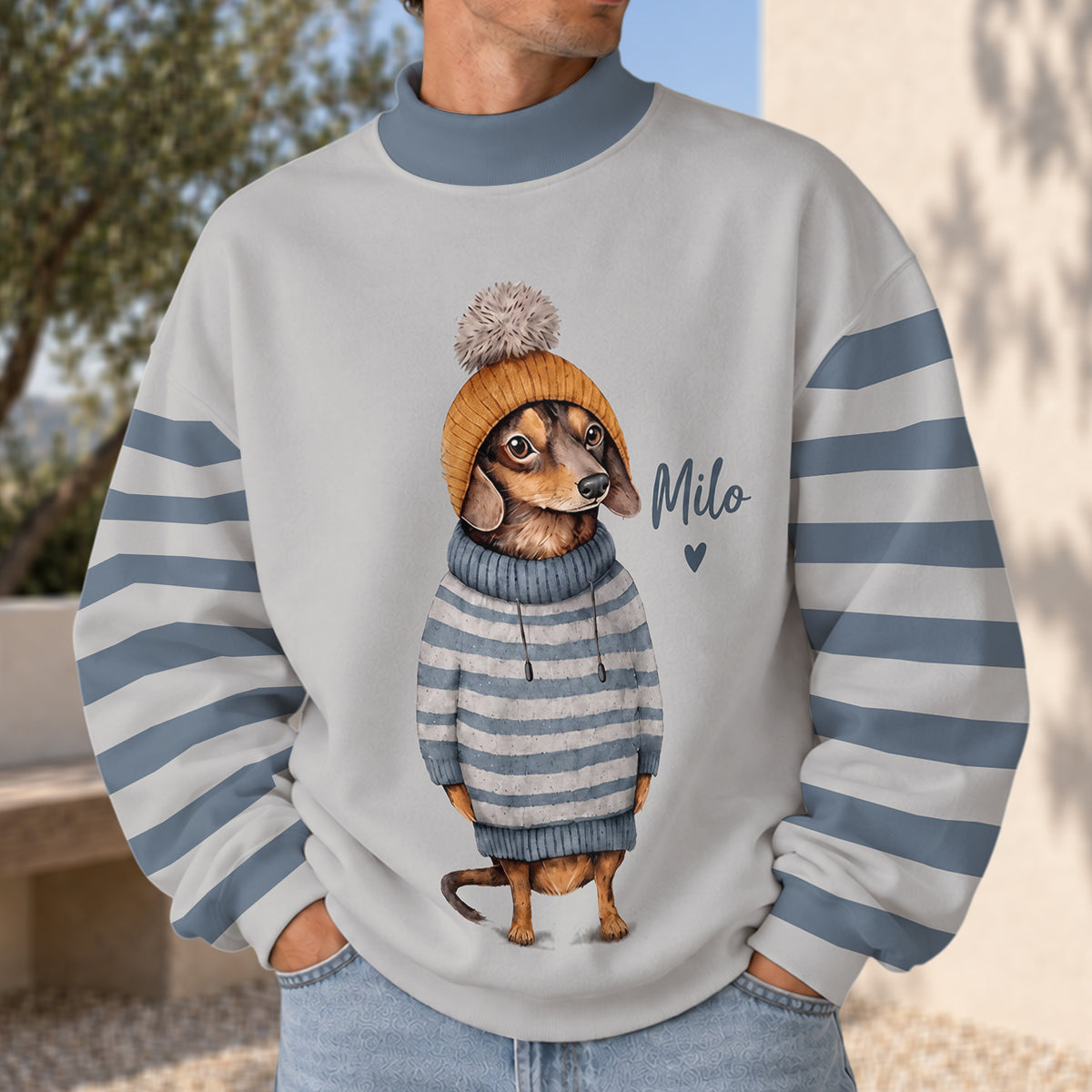 Funny Winter Pet Outfit - Personalized Dog Mock Neck Sweatshirt