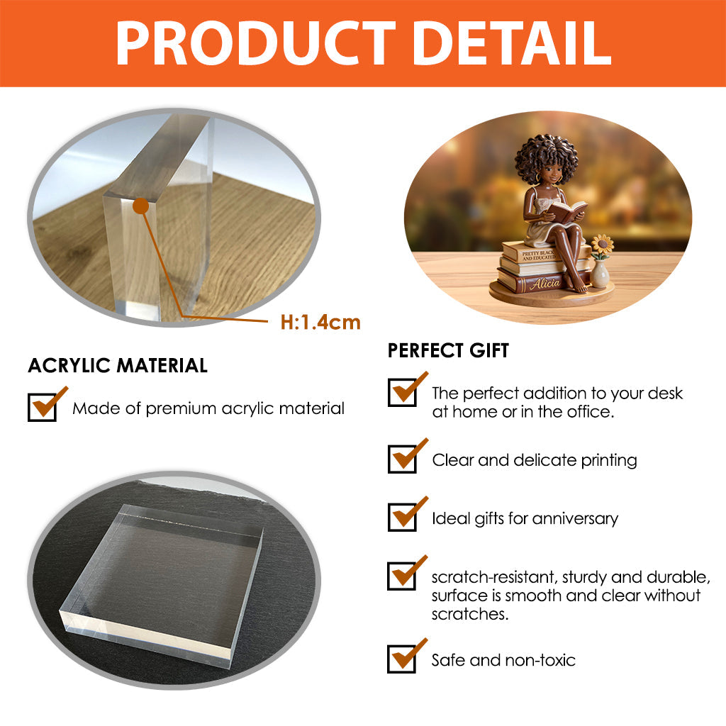 Pretty Black And Educated - Personalized African American Custom Shaped Acrylic Plaque