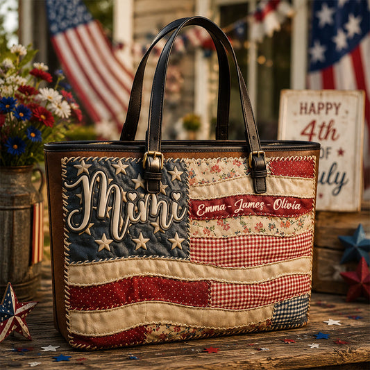 Patriotische Patchwork Amerikanische Flagge - Personalisierte Oma Leder Tasche