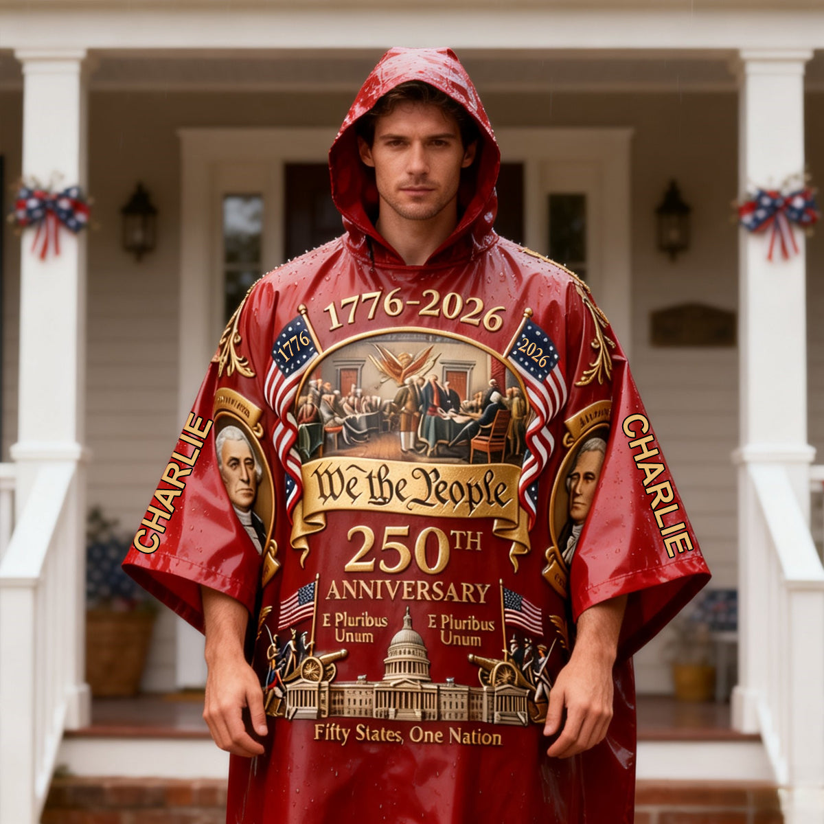 250. Jahrestag der USA – Personalisierter Patriot-Regenponcho