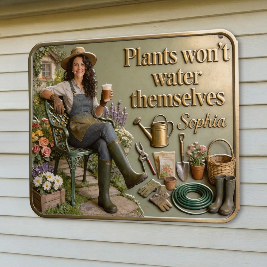 Plants Won’t Water Themselves - Personalized Gardening 3D Printed Cut Metal Sign