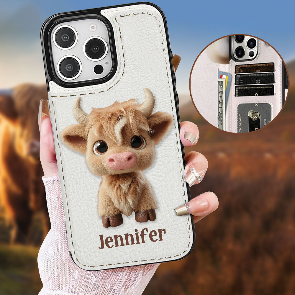Niedliche Hochlandkuh – Personalisierte, faltbare Handyhülle mit Hochlandkuhmotiv