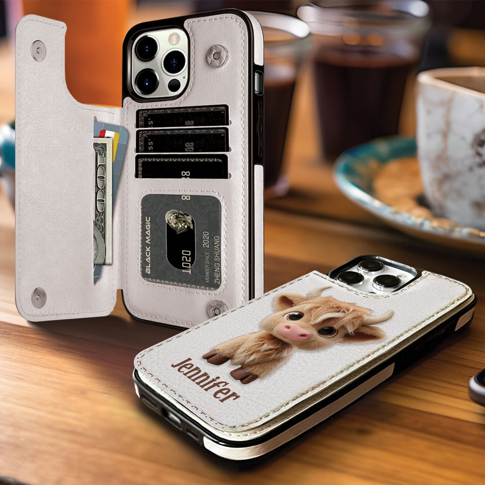 Niedliche Hochlandkuh – Personalisierte, faltbare Handyhülle mit Hochlandkuhmotiv