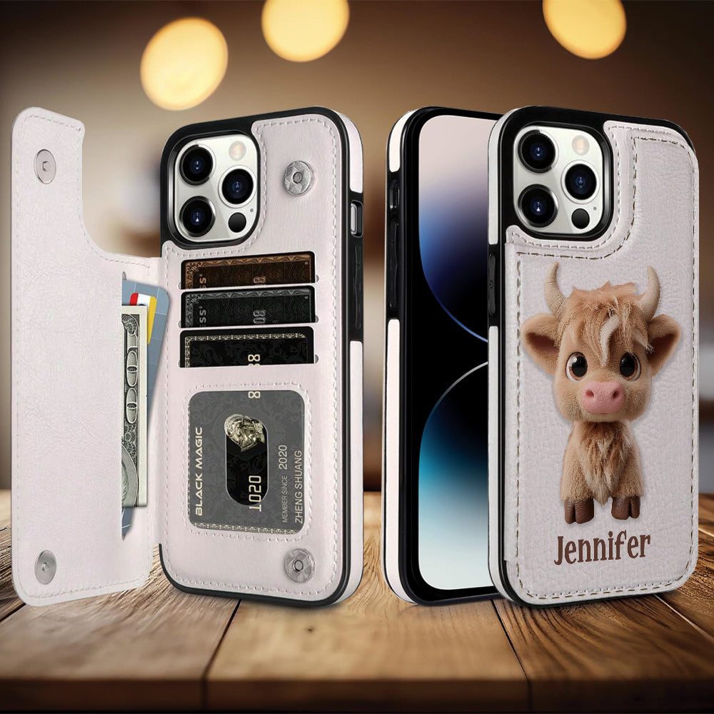 Niedliche Hochlandkuh – Personalisierte, faltbare Handyhülle mit Hochlandkuhmotiv