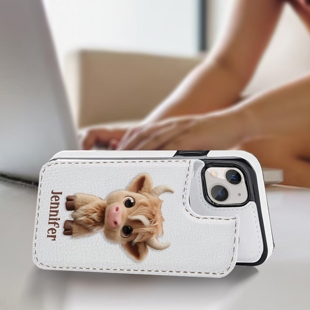 Niedliche Hochlandkuh – Personalisierte, faltbare Handyhülle mit Hochlandkuhmotiv