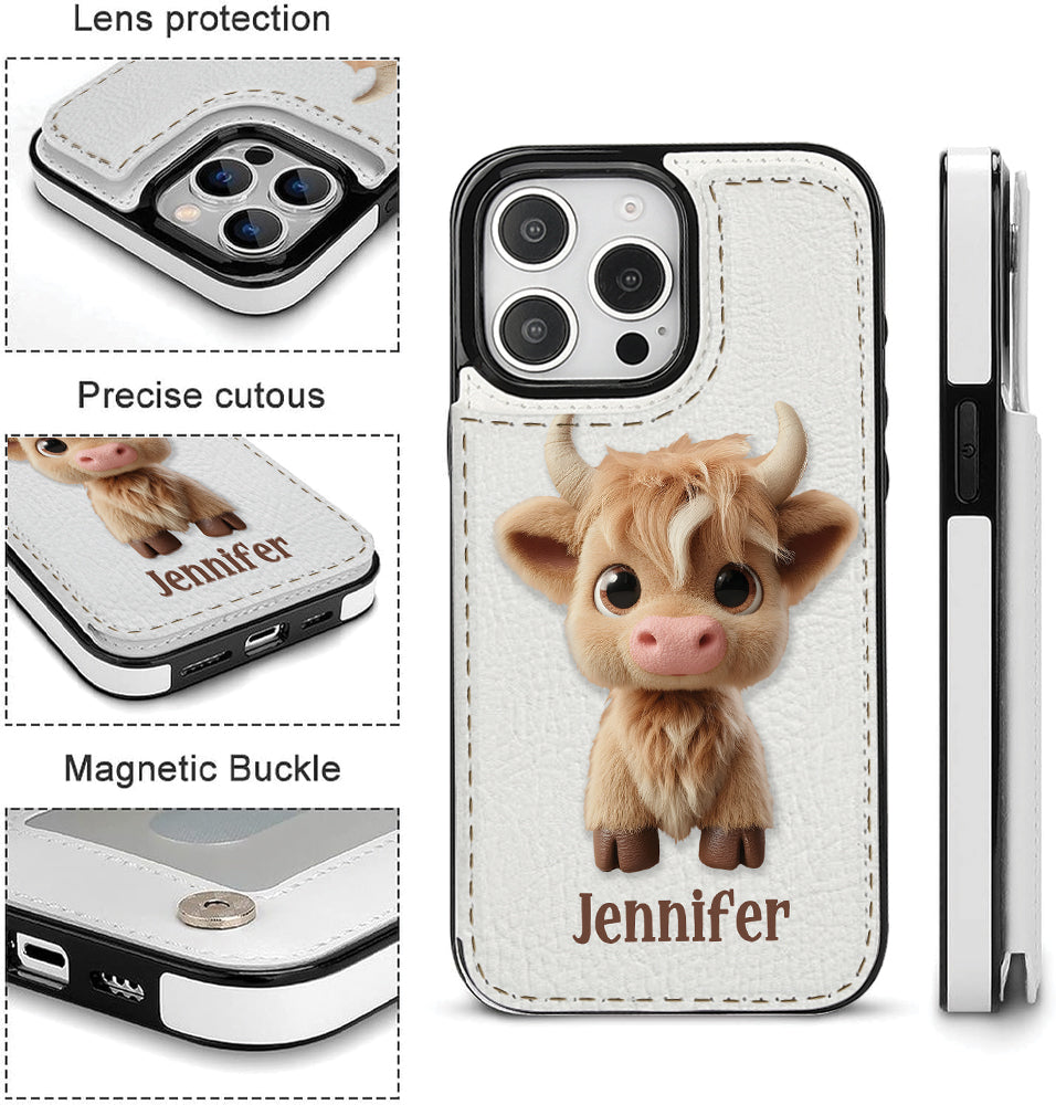 Niedliche Hochlandkuh – Personalisierte, faltbare Handyhülle mit Hochlandkuhmotiv