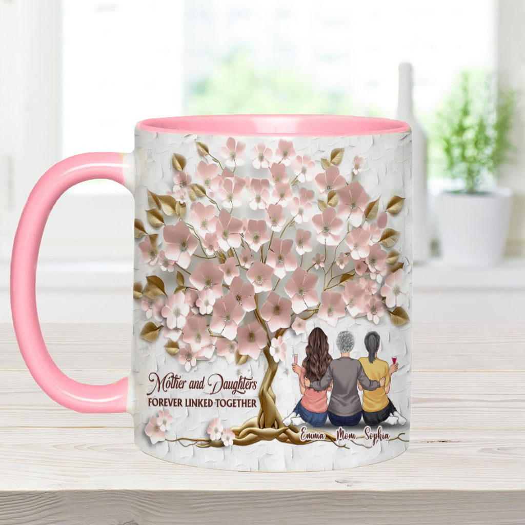 Mother And Daughters Forever Linked Together - Personalized Mother Accent Mug