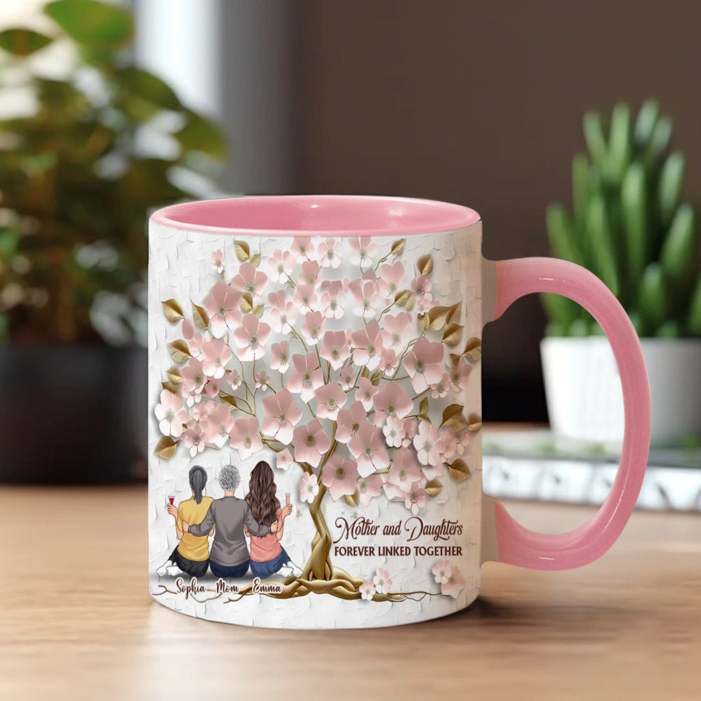 Mother And Daughters Forever Linked Together - Personalized Mother Accent Mug