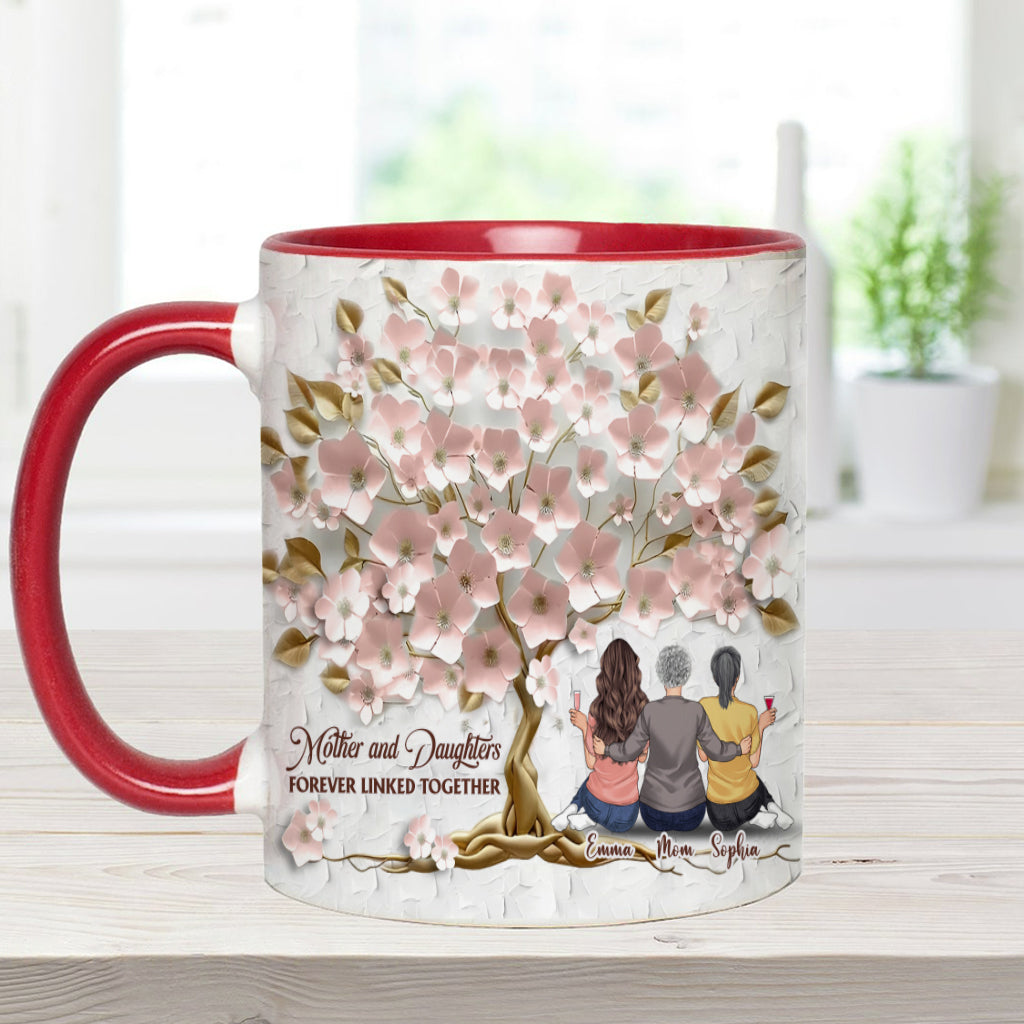 Mother And Daughters Forever Linked Together - Personalized Mother Accent Mug