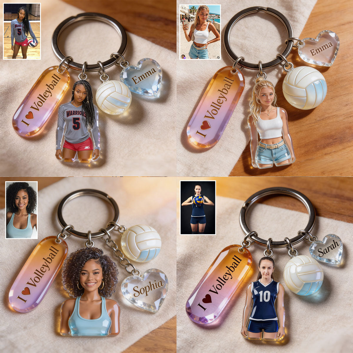 Custom Any Photo - Personalized Volleyball Keychain With Charms