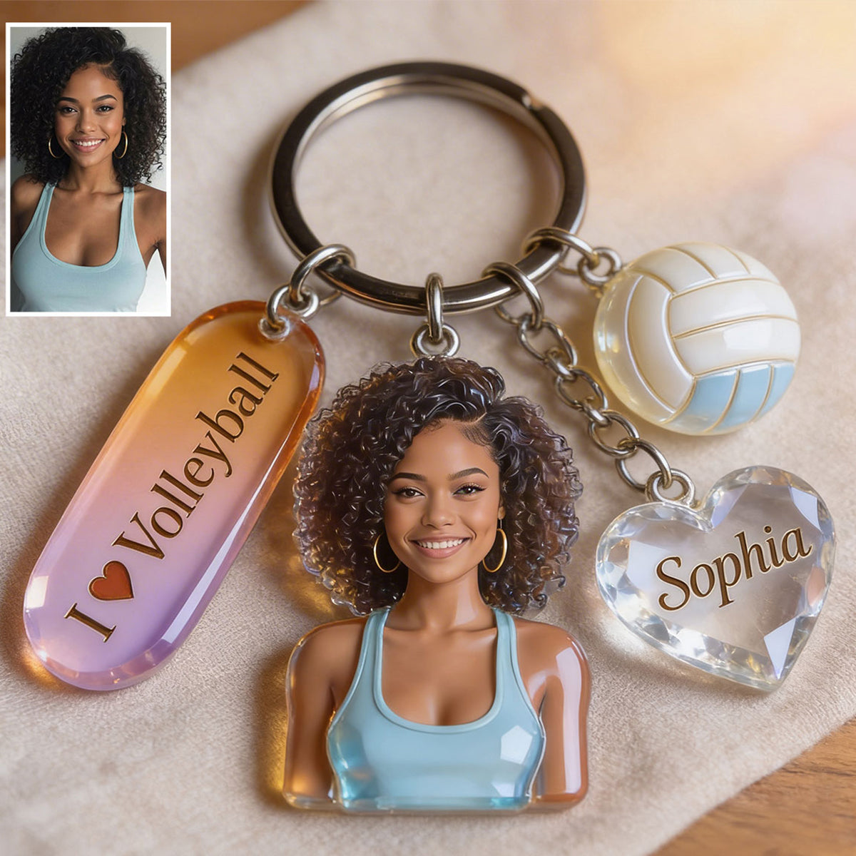Custom Any Photo - Personalized Volleyball Keychain With Charms