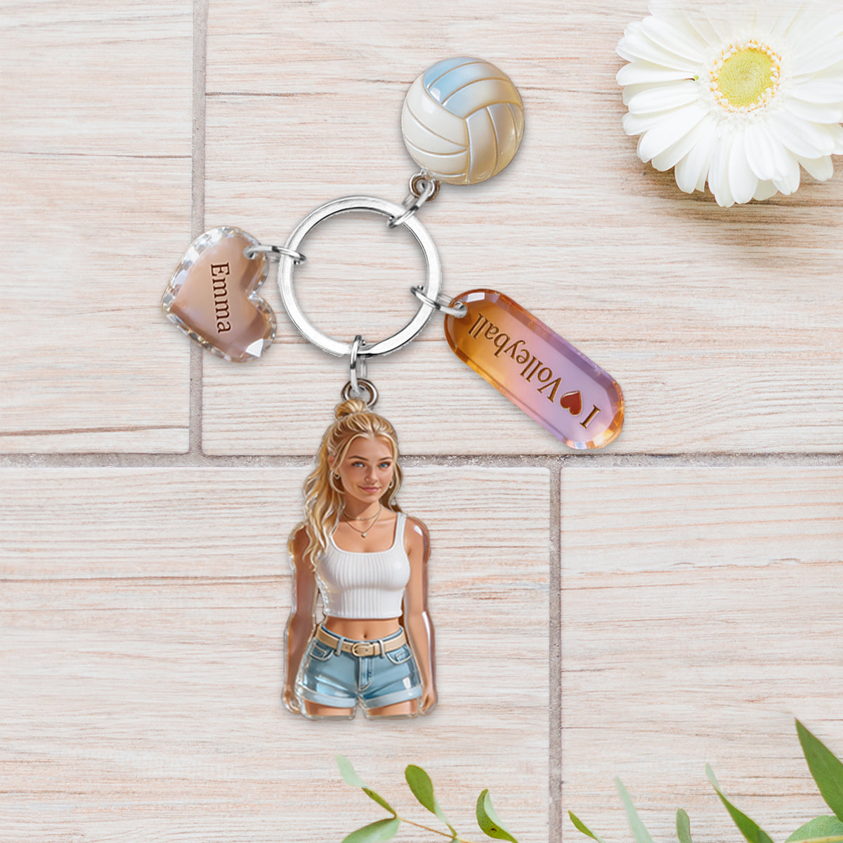 Custom Any Photo - Personalized Volleyball Keychain With Charms