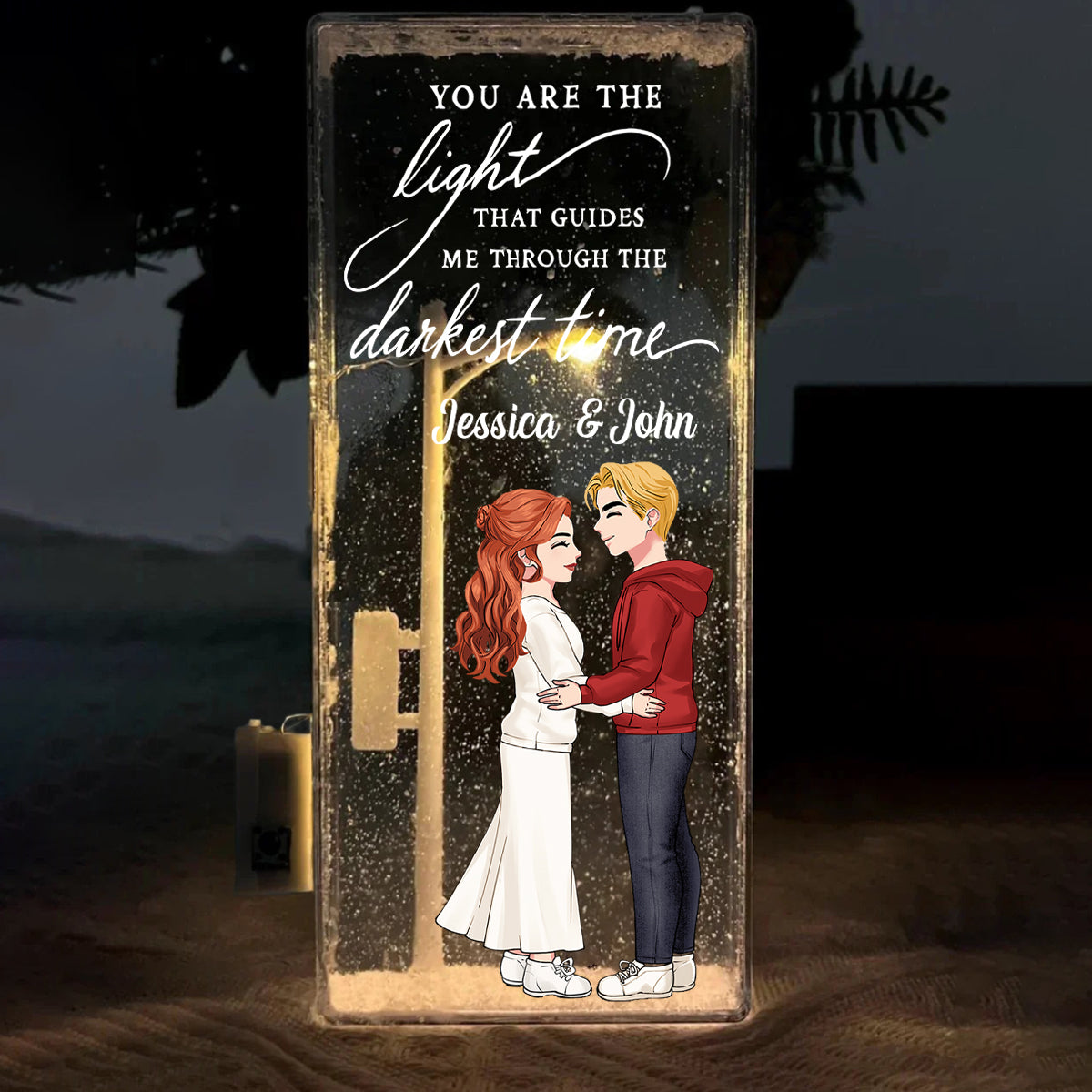 Du bist das Licht, das mich durch die dunkelsten Nächte leitet – Personalisierte Schneeflocken-Nachtlampe für Paare