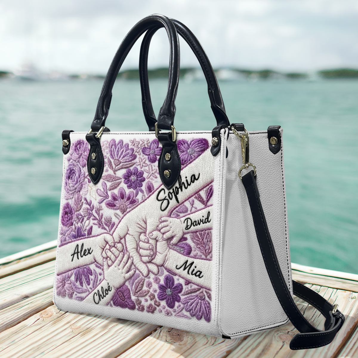 Flower Gift For Mom - Personalized Mother Leather Handbag