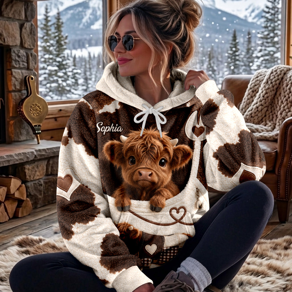 Liebe Highland-Rinder - Personalisierter Highland Cow Fleece Hoodie