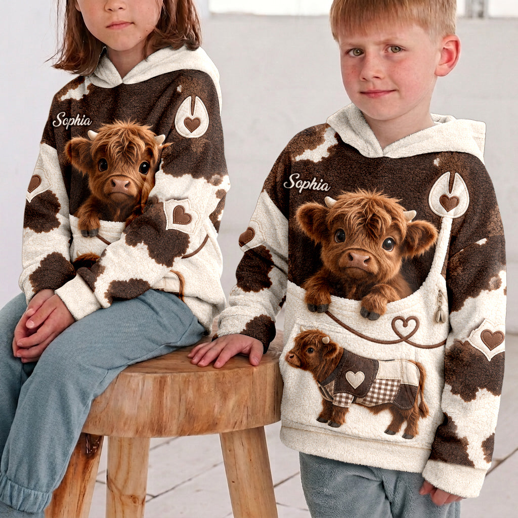 Liebe Highland-Rinder - Personalisierter Highland Cow Fleece Hoodie