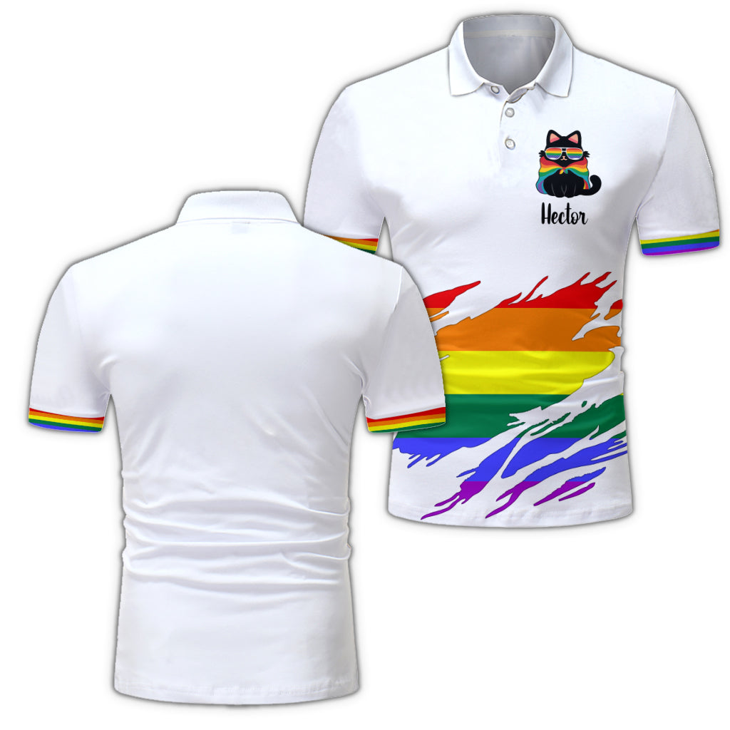 Pride-Katzen-Shirt, Retro-Regenbogenfarben – personalisiertes LGBT-Unterstützungs-Poloshirt