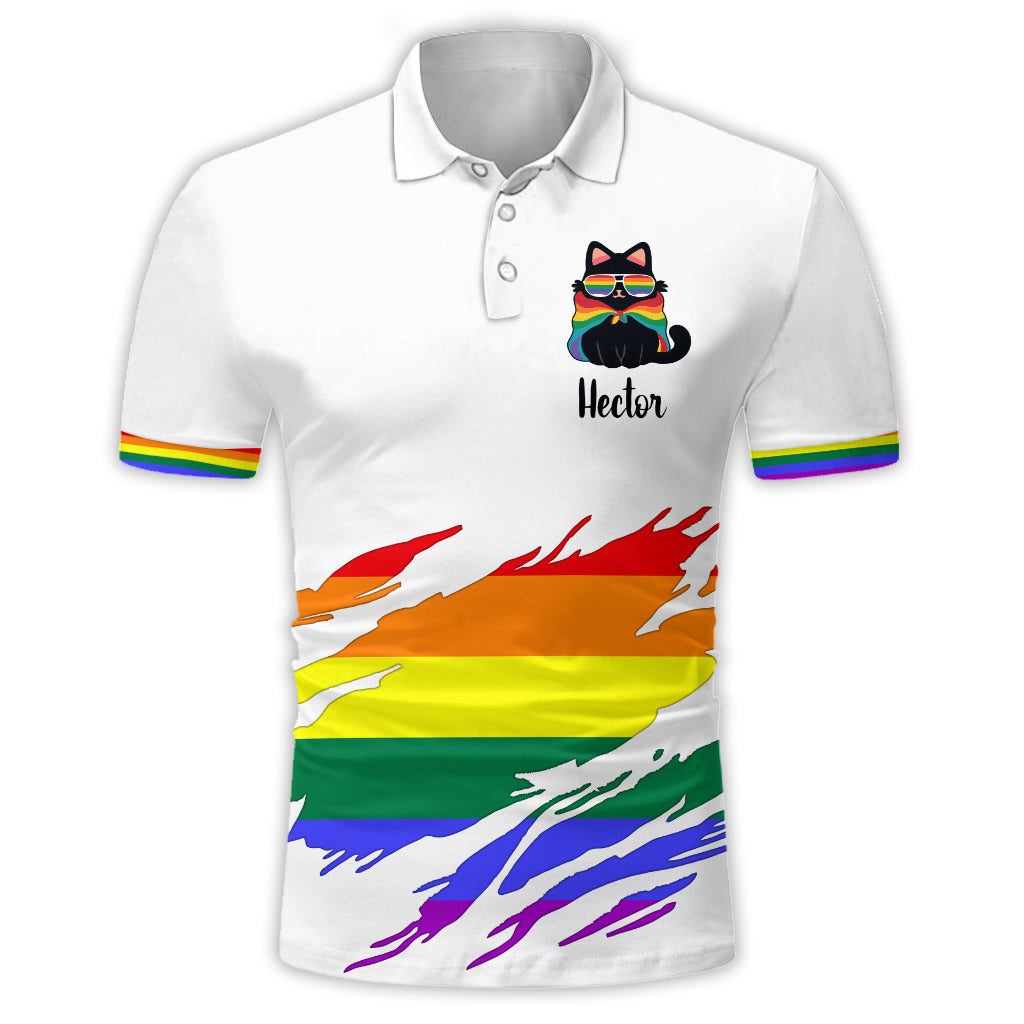 Pride-Katzen-Shirt, Retro-Regenbogenfarben – personalisiertes LGBT-Unterstützungs-Poloshirt