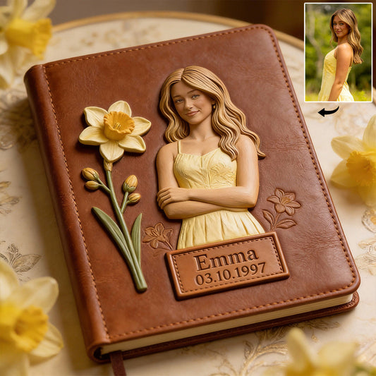 Custom Any Photo Birthmonth Flower - Personalized Self Love Leather Journal