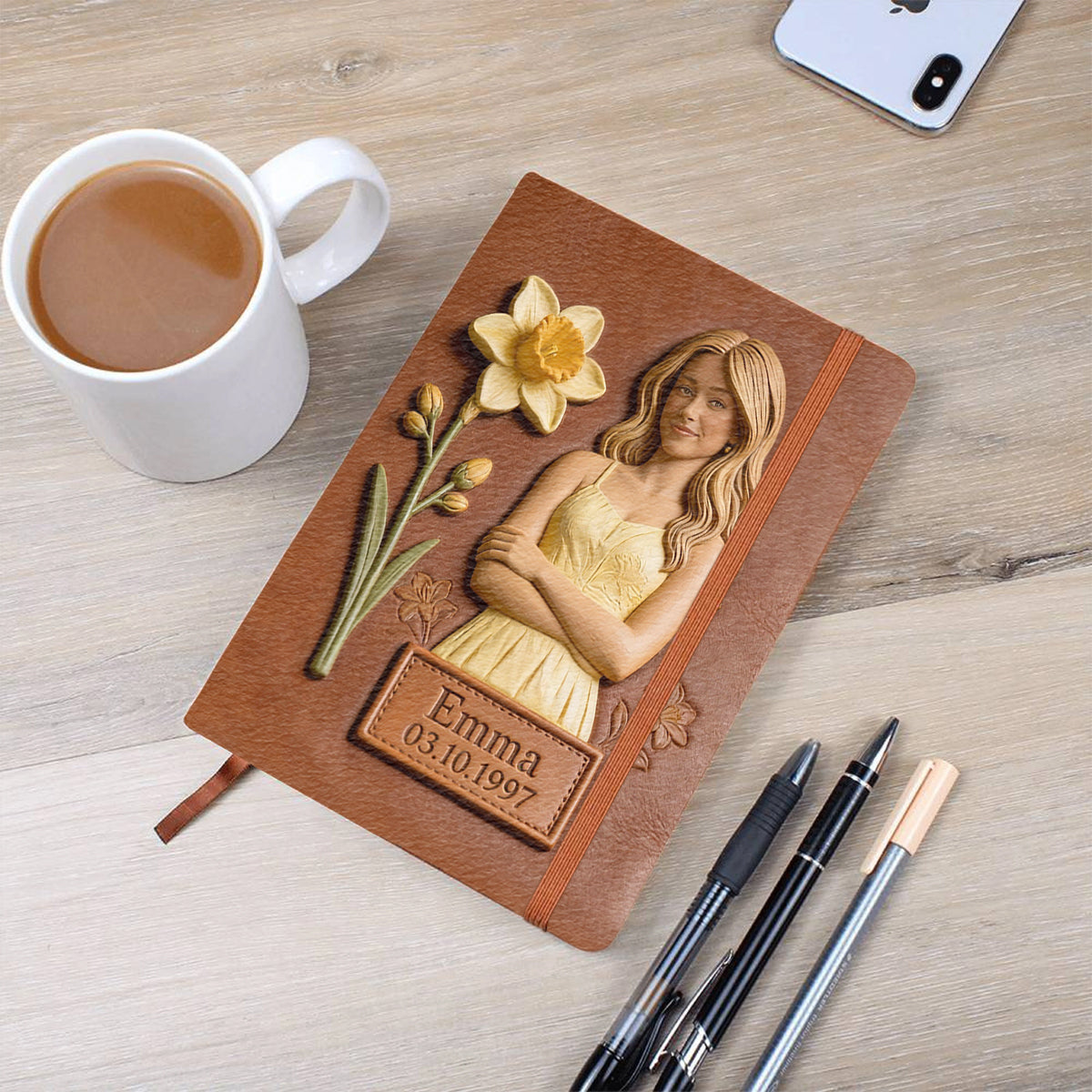 Personalisierte Geburtsblumen-Notizbücher mit Foto – Selbstliebe-Lederjournal