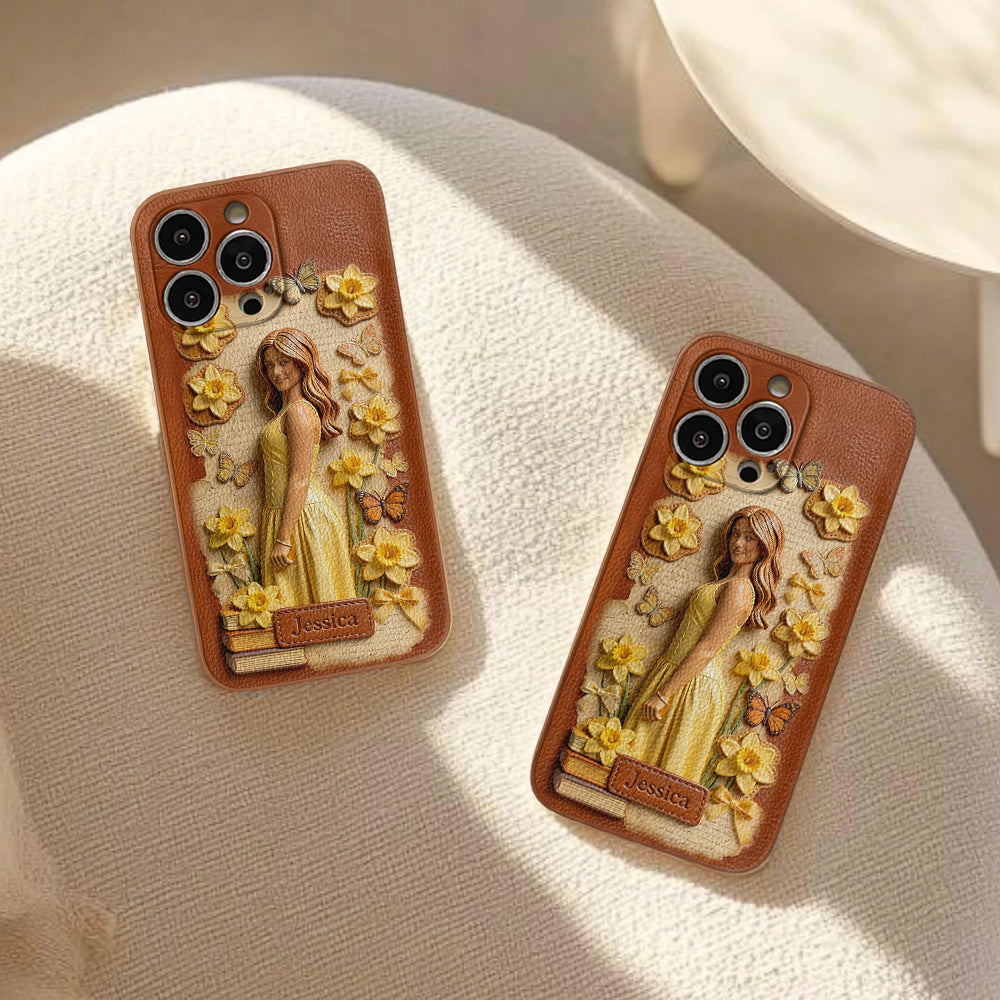 Individuell gestaltbare Handyhülle aus Leder mit Geburtsblume und Geburtsblume – ganz nach Ihrem Foto!