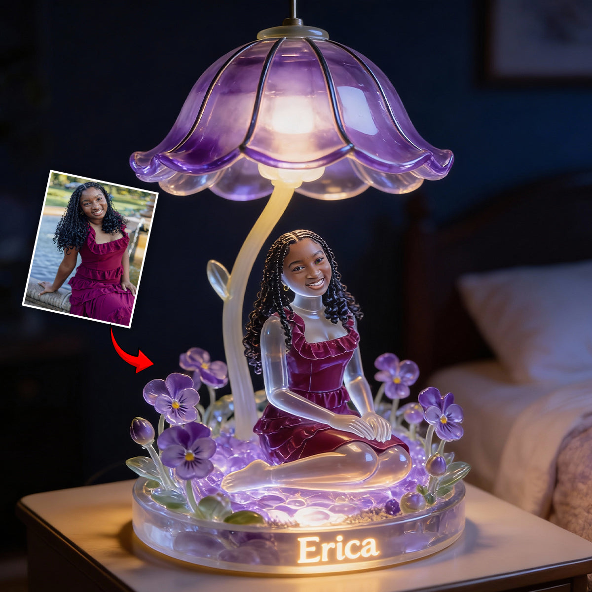 Personalisierte Geburtsblume mit Foto – Individuelle LED-Nachtleuchte aus Acryl zur Selbstliebe