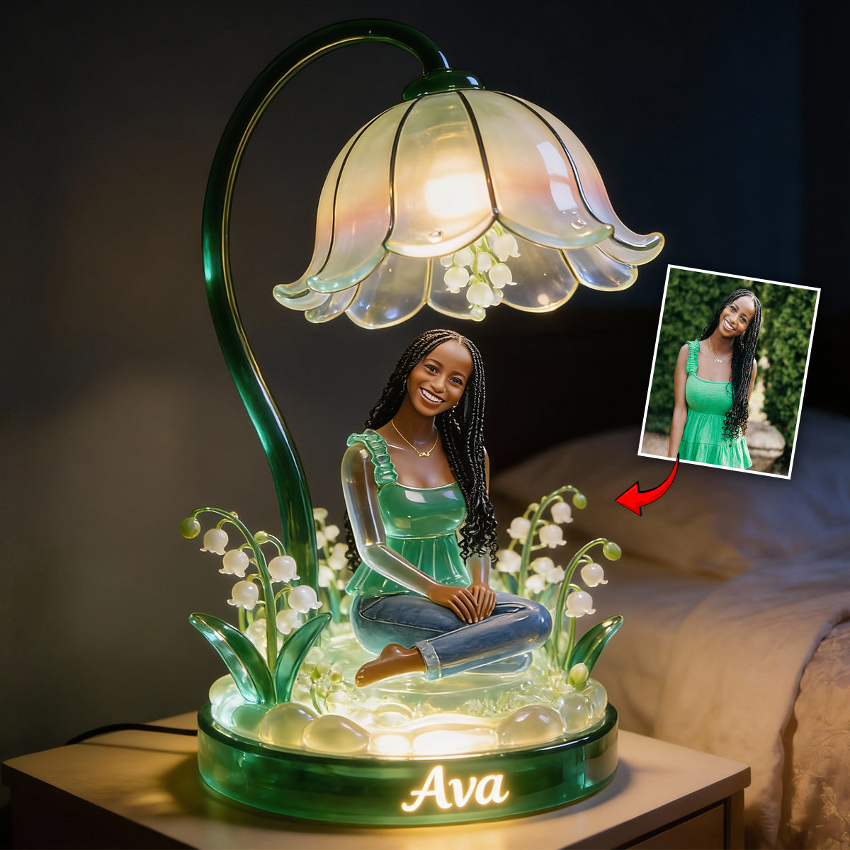 Personalisierte Geburtsblume mit Foto – Individuelle LED-Nachtleuchte aus Acryl zur Selbstliebe