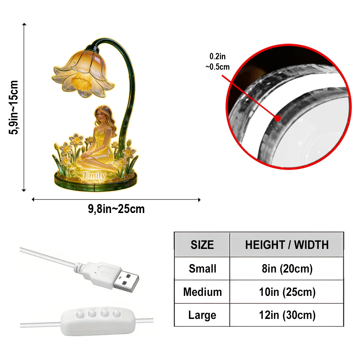Personalisierte Geburtsblume mit Foto – Individuelle LED-Nachtleuchte aus Acryl zur Selbstliebe
