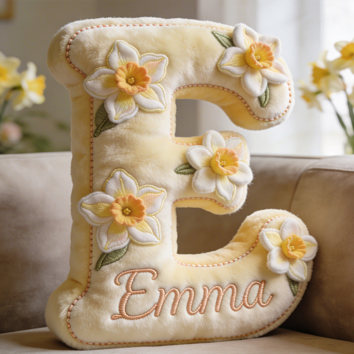 Beliebiges Foto, Geburtsblume, Anfangsbuchstabe des Namens - Personalisiertes Premium-Kunstfellkissen zur Selbstliebe