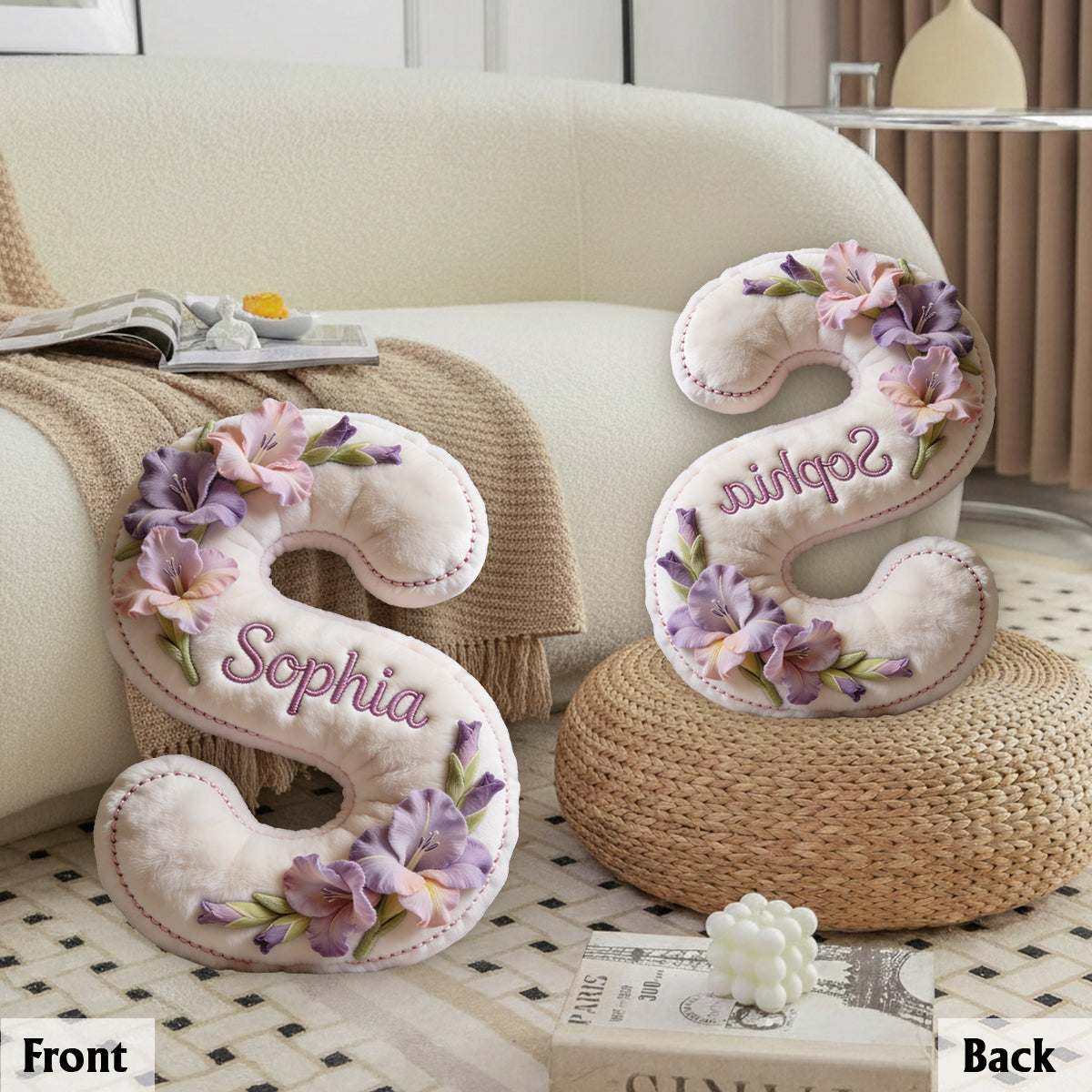 Beliebiges Foto, Geburtsblume, Anfangsbuchstabe des Namens - Personalisiertes Premium-Kunstfellkissen zur Selbstliebe