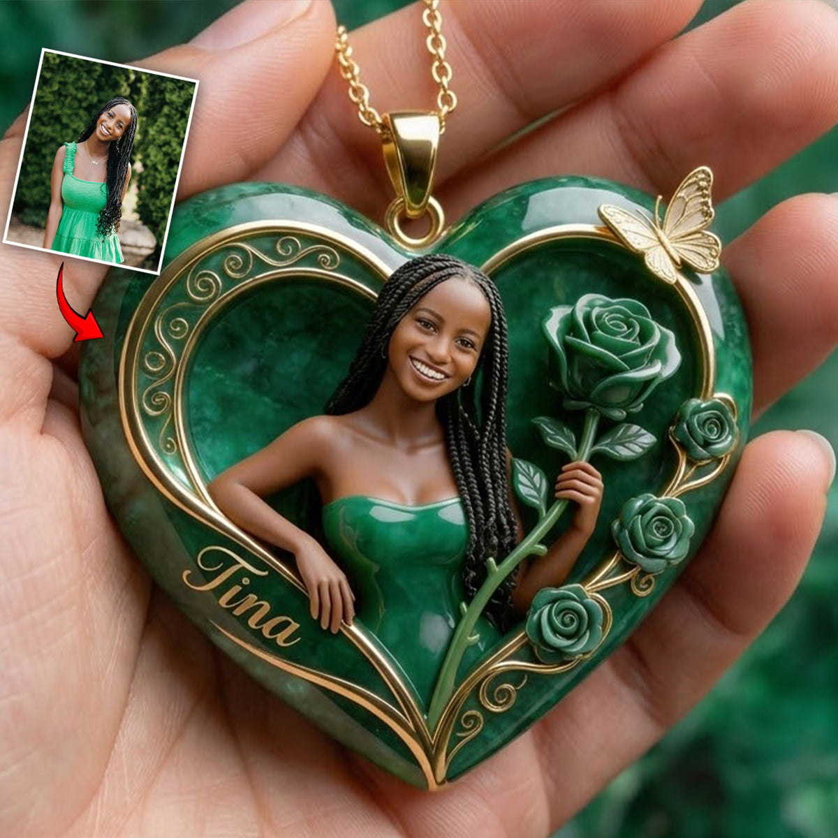 Any Photo Birth Stone Style - Personalized Birth Stone Shaped Metal Pendant Necklace