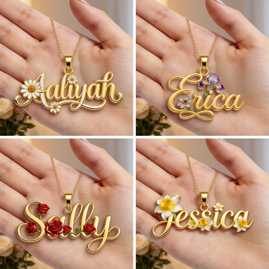 Personalisierte Geburtsblume – Halskette mit Metallanhänger in Form der Selbstliebe (individuell gestaltet)