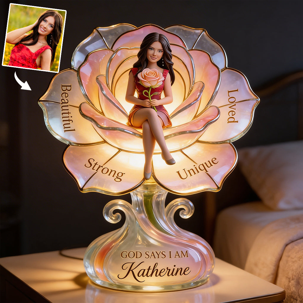 Geburtsblume nach Wunsch – personalisiertes LED-Nachtlicht aus Acryl zur Selbstliebe (Foto nach Wunsch)