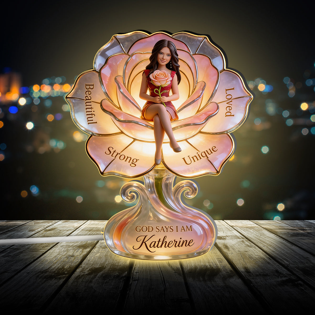 Geburtsblume nach Wunsch – personalisiertes LED-Nachtlicht aus Acryl zur Selbstliebe (Foto nach Wunsch)