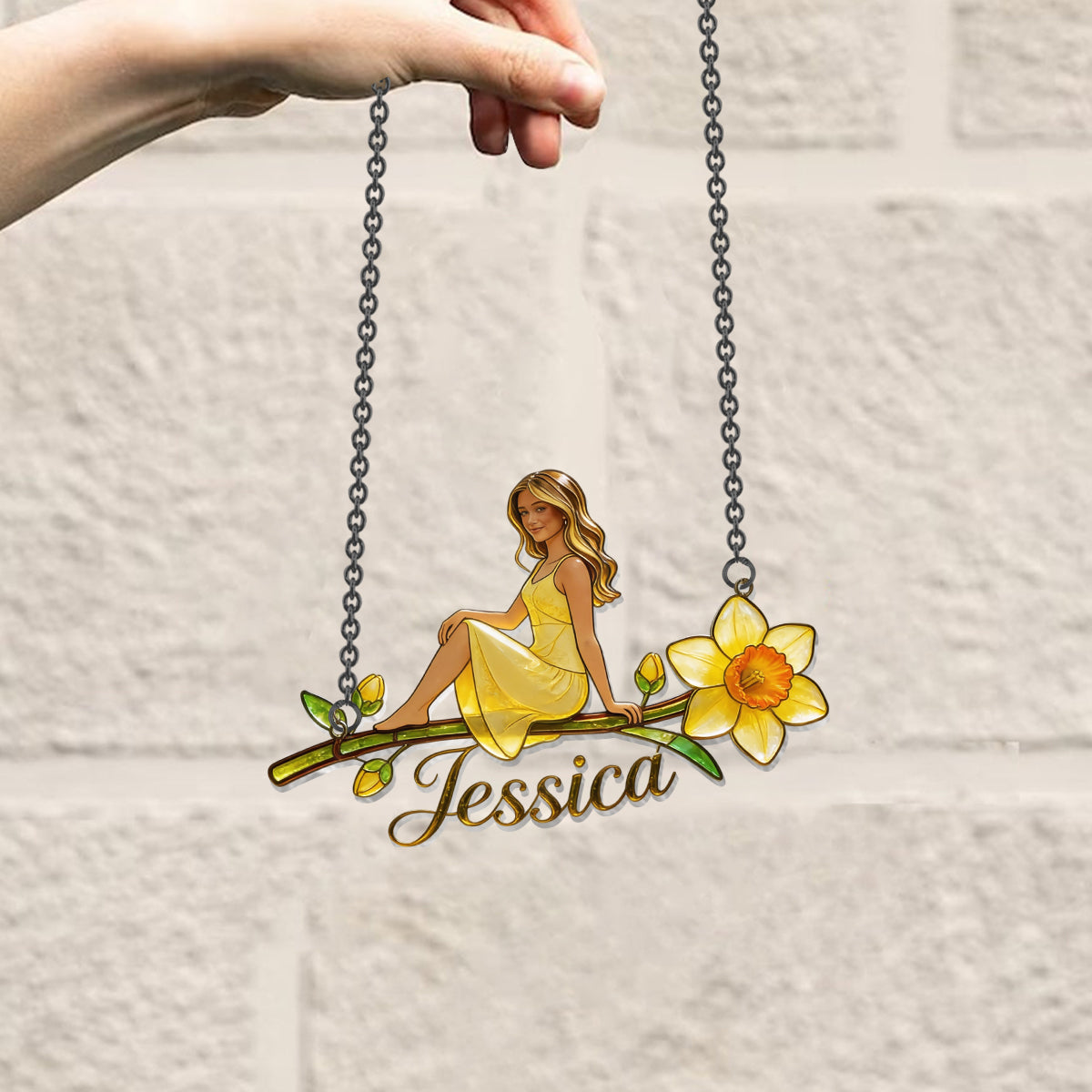 Geburtsblume mit Foto nach Wunsch – Personalisierter Sonnenfänger zur Selbstliebe fürs Fenster 