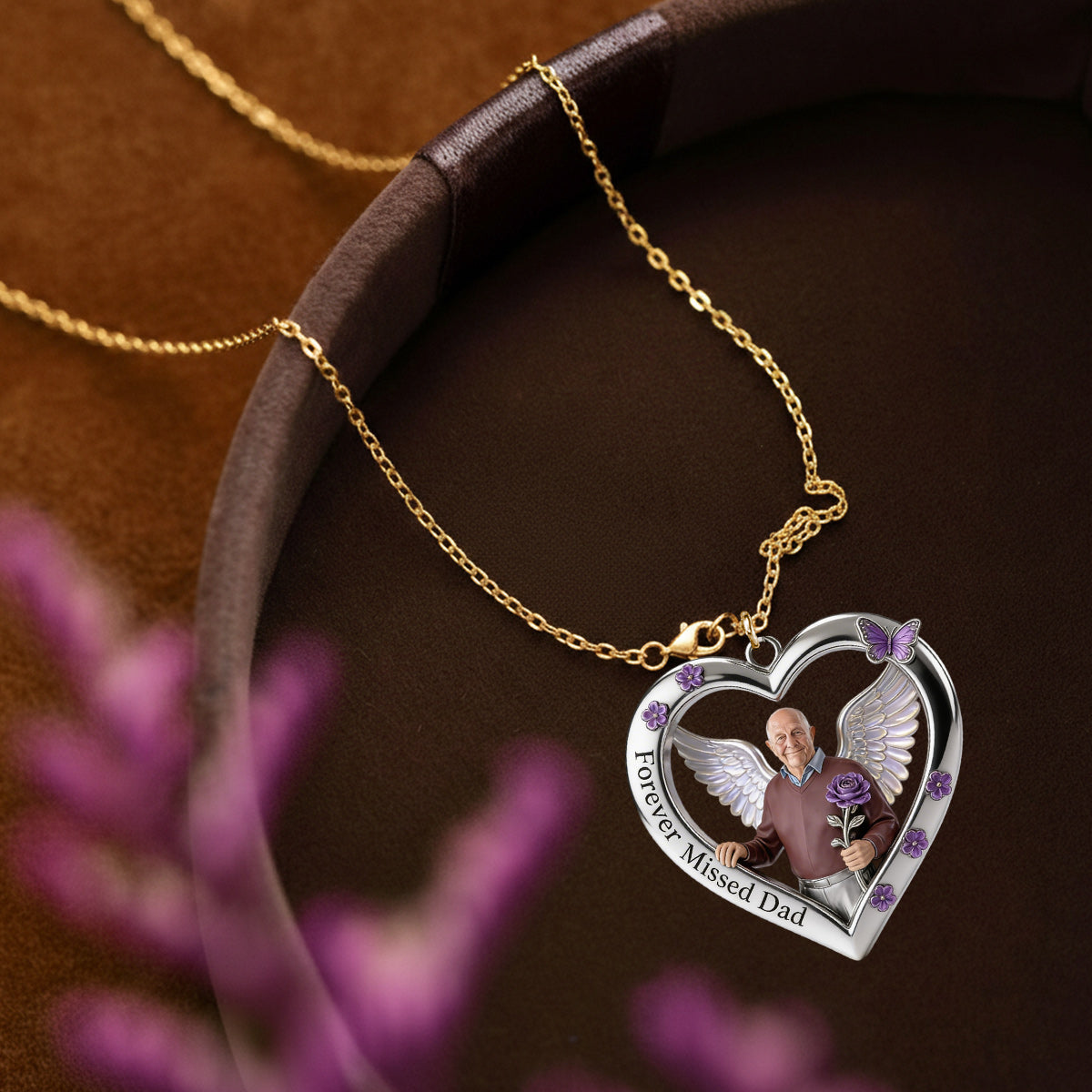 Any Photo Forever Missed Custom Flower - Personalized Memorial Shaped Metal Pendant Necklace