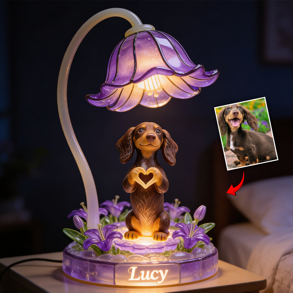 Any Photo Pet Flower Lamp - Personalized Dog Acrylic LED Night Light