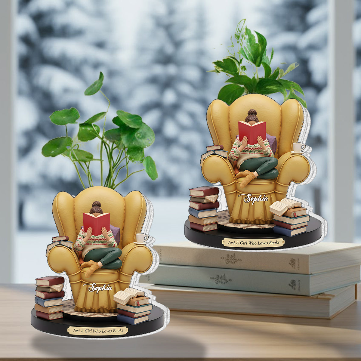 Einfach ein Mädchen, das Bücher liebt – personalisierte Acryl-Blumenvase in Buchform