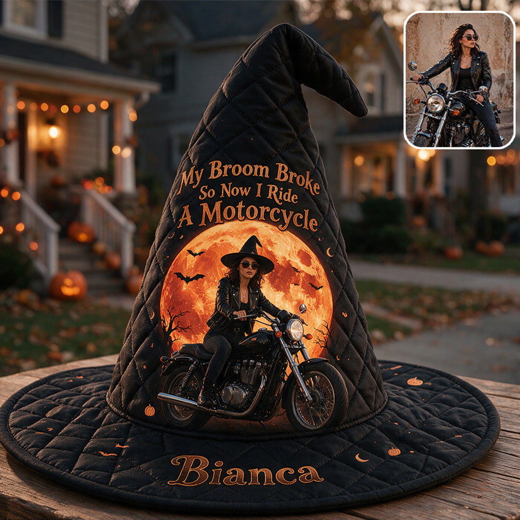 My Broom Broke - Personalized Biker Quilt Witch Hat