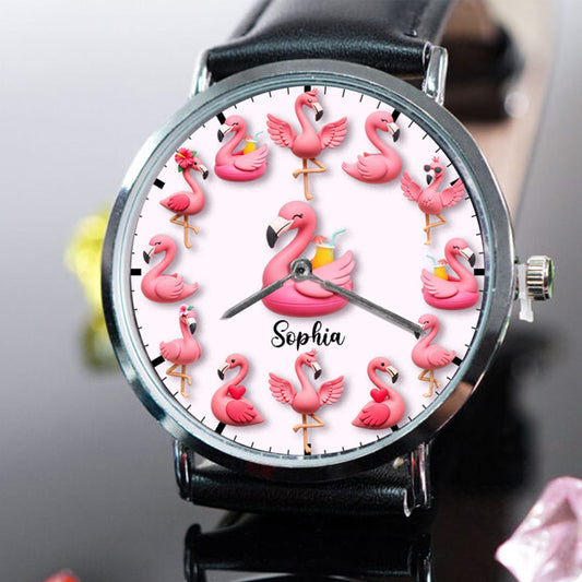 Flamingos lieben – Personalisierte Flamingo-Handuhr