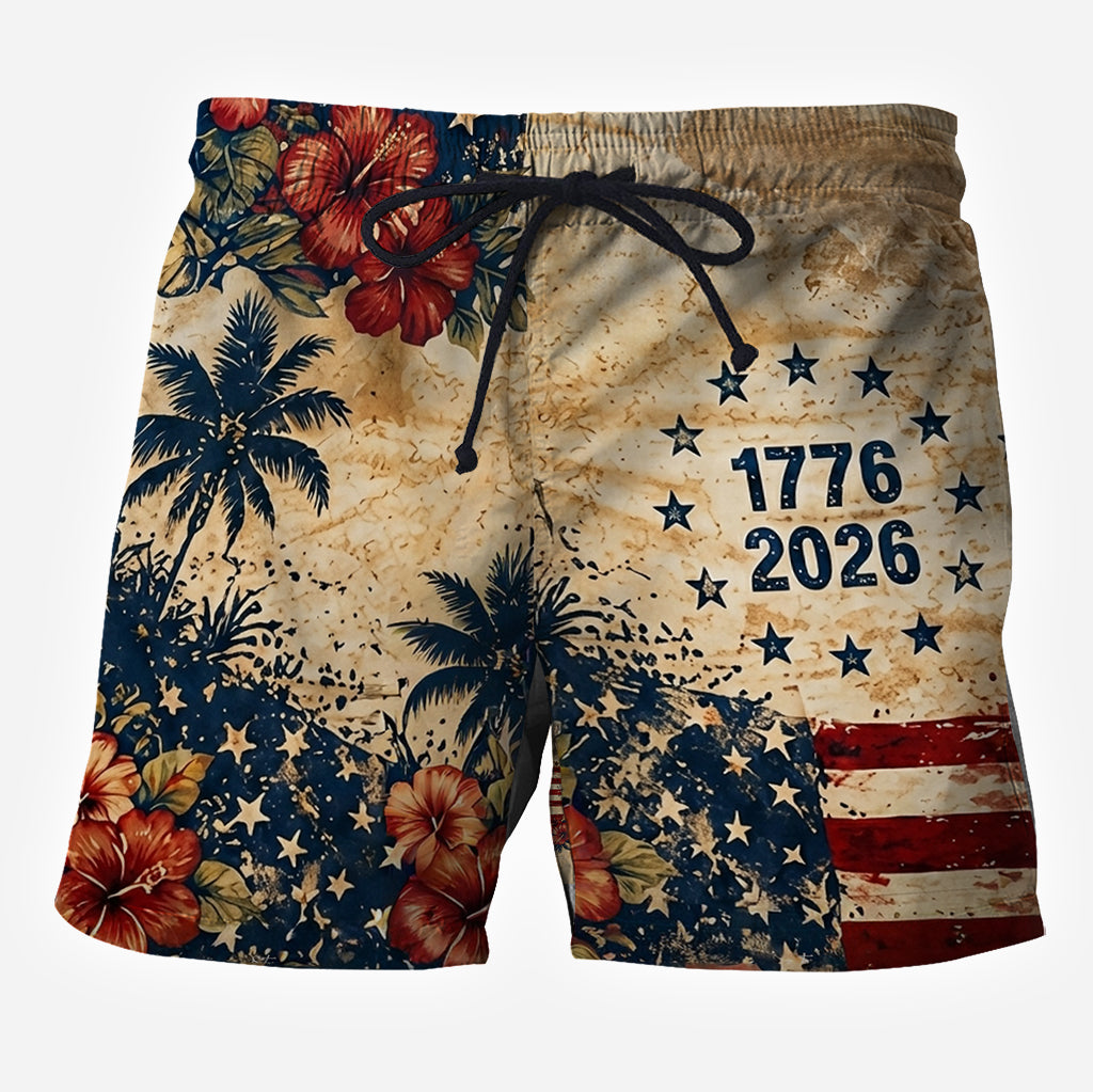 250 Jahre Vintage US Unabhängigkeitstag Aloha Hemd & Hosen Set - Personalisierbares Hemd zum Unabhängigkeitstag/ 4. Juli Hawaiian Shirt & Herren Shorts