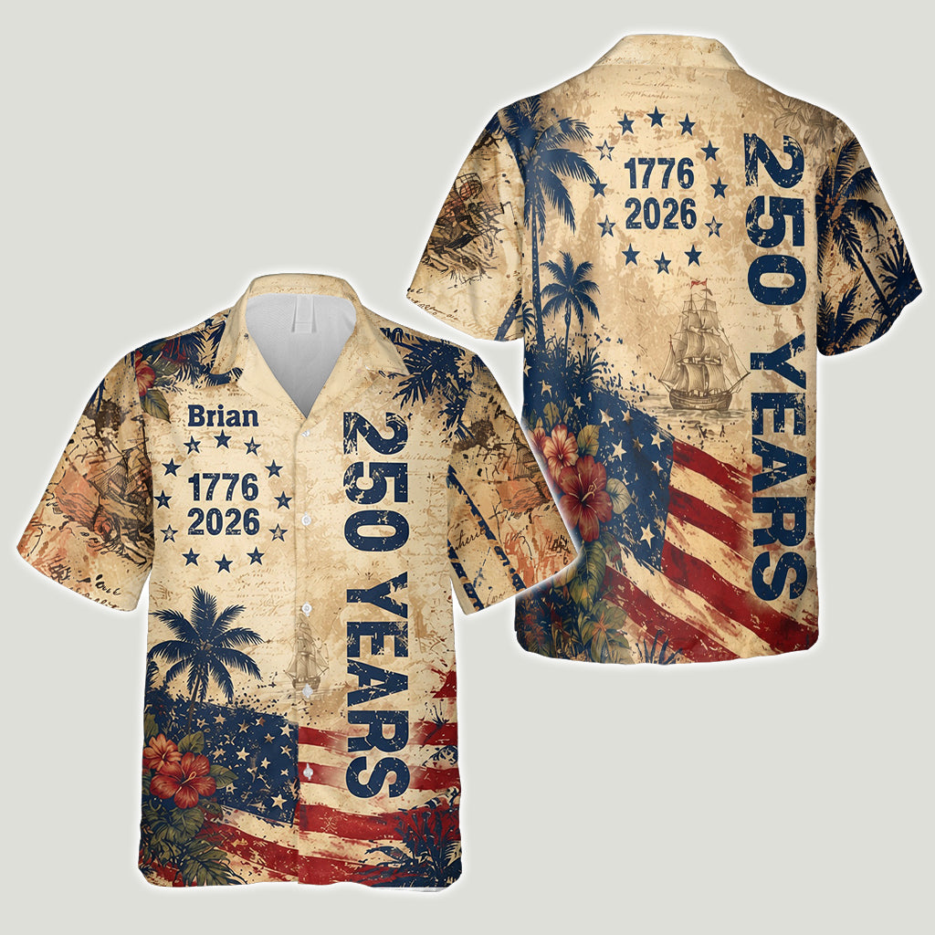 250 Jahre Vintage US Unabhängigkeitstag Aloha Hemd & Hosen Set - Personalisierbares Hemd zum Unabhängigkeitstag/ 4. Juli Hawaiian Shirt & Herren Shorts