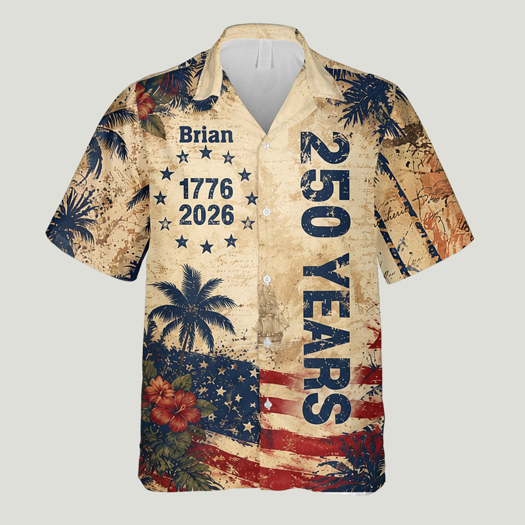 250 Jahre Vintage US Unabhängigkeitstag Aloha Hemd & Hosen Set - Personalisierbares Hemd zum Unabhängigkeitstag/ 4. Juli Hawaiian Shirt & Herren Shorts