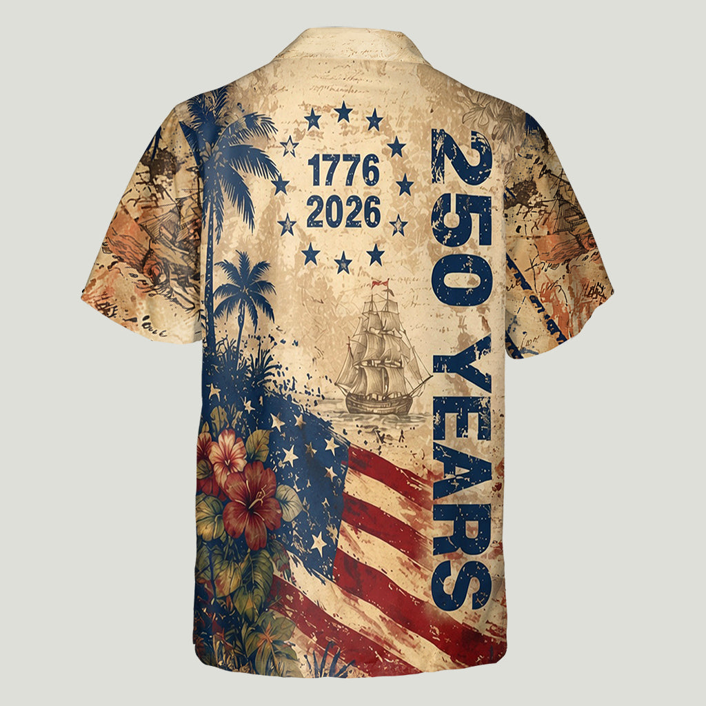 250 Jahre Vintage US Unabhängigkeitstag Aloha Hemd & Hosen Set - Personalisierbares Hemd zum Unabhängigkeitstag/ 4. Juli Hawaiian Shirt & Herren Shorts
