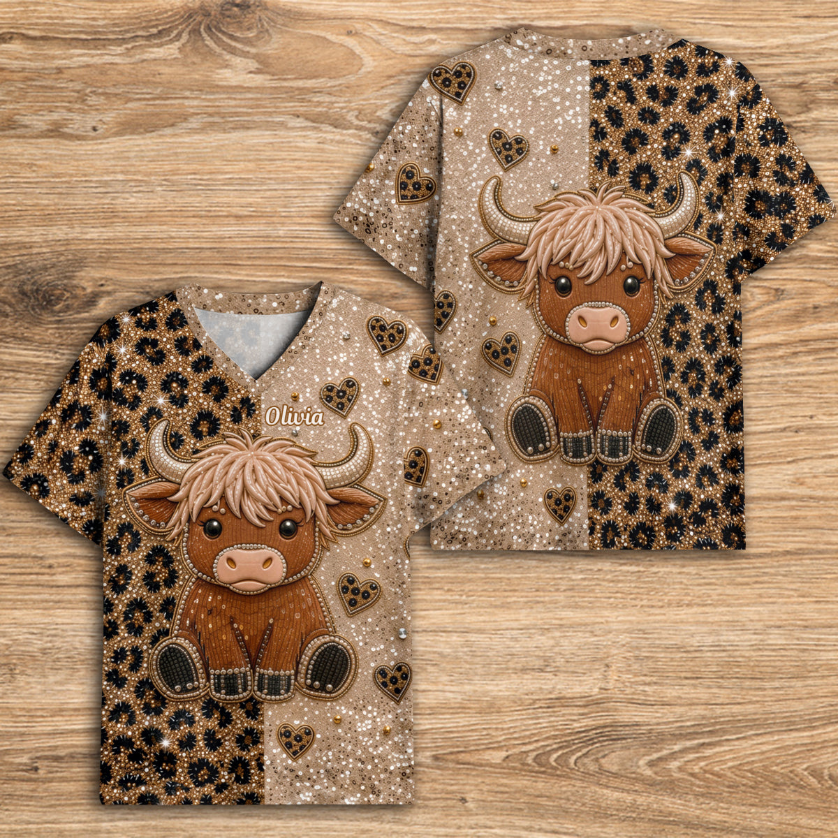 Love Highland Cow - Personalized Highland Cow Fully Printed V-Neck T-Shirt