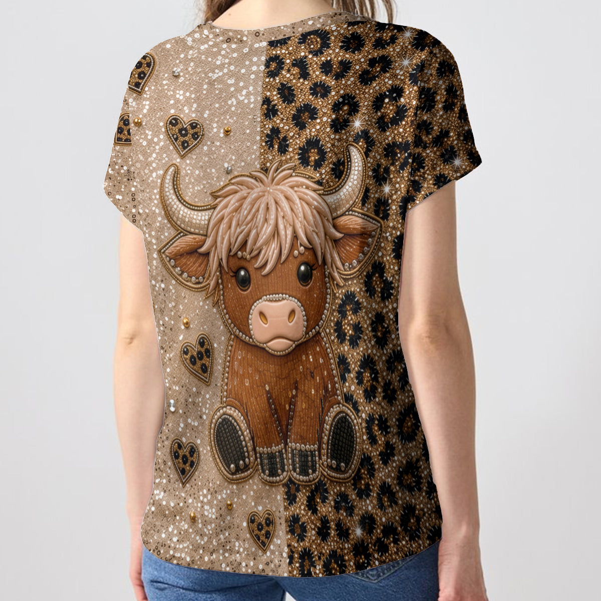 Love Highland Cow - Personalized Highland Cow Fully Printed V-Neck T-Shirt