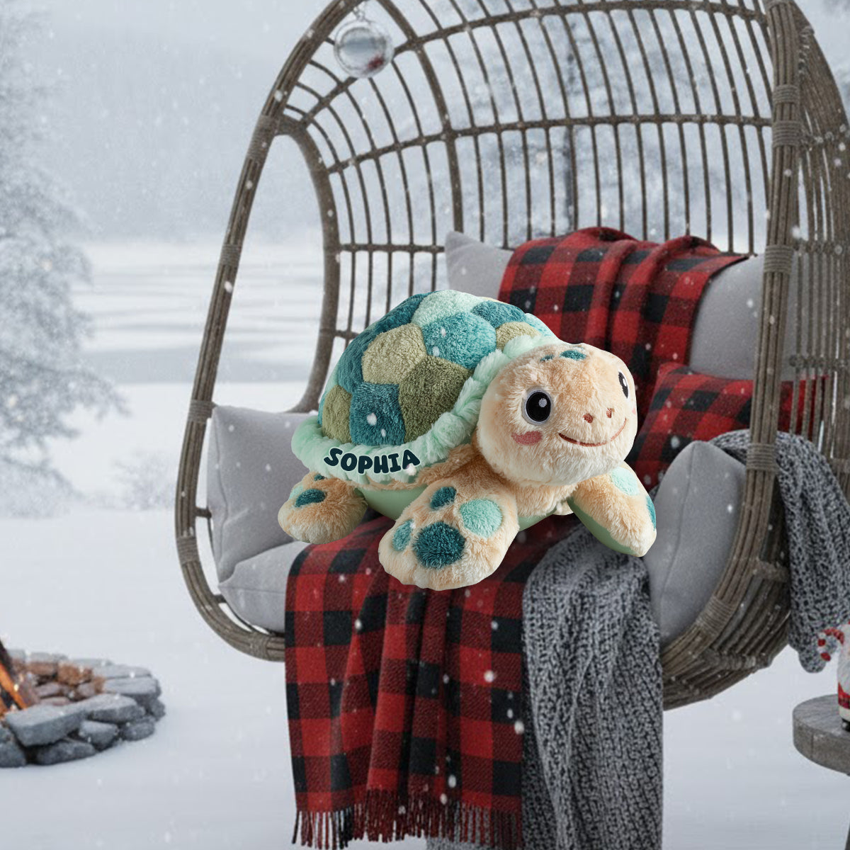 Niedliche Schildkröte – personalisiertes Kissen in Schildkrötenform aus Kunstfell