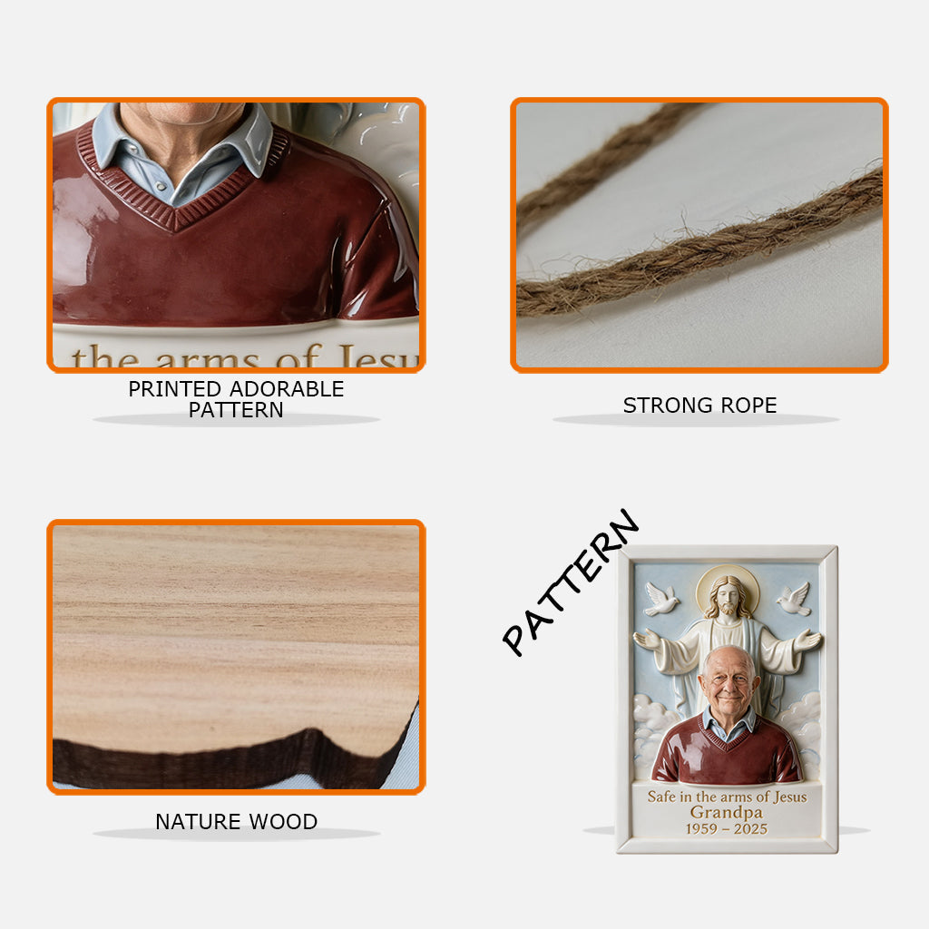 Geborgen in Jesu Armen – Personalisierte Gedenktafel aus Holz in individueller Form