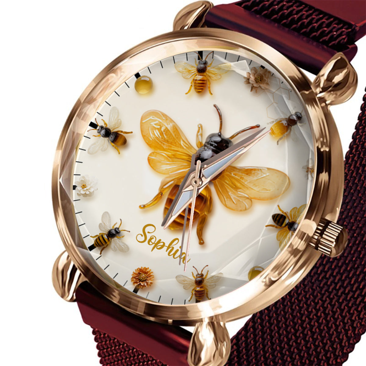 Einfach ein Mädchen, das Bienen liebt – personalisierte Damenhanduhr mit Bienenmotiv 